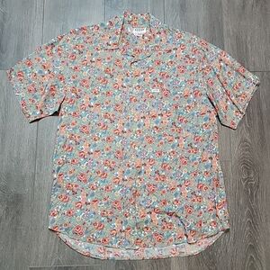Vintage Guess Jeans Button Up Shirt Medium Floral Rayon Short Sleeve